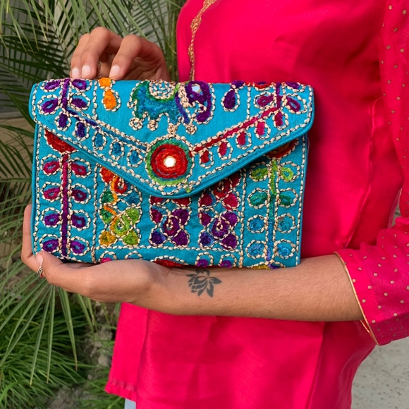 Handmade, Colorful Indian Clutch with Elephant - Picture 5 of 6